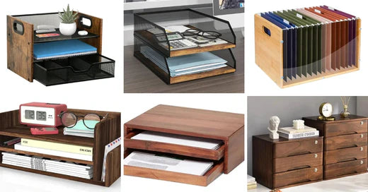 Collection of stylish and functional desk file organizer options for workspace organization and productivity