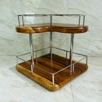 Wood Ceylon corner spice rack made of wood and metal with two-tier design for kitchen storage