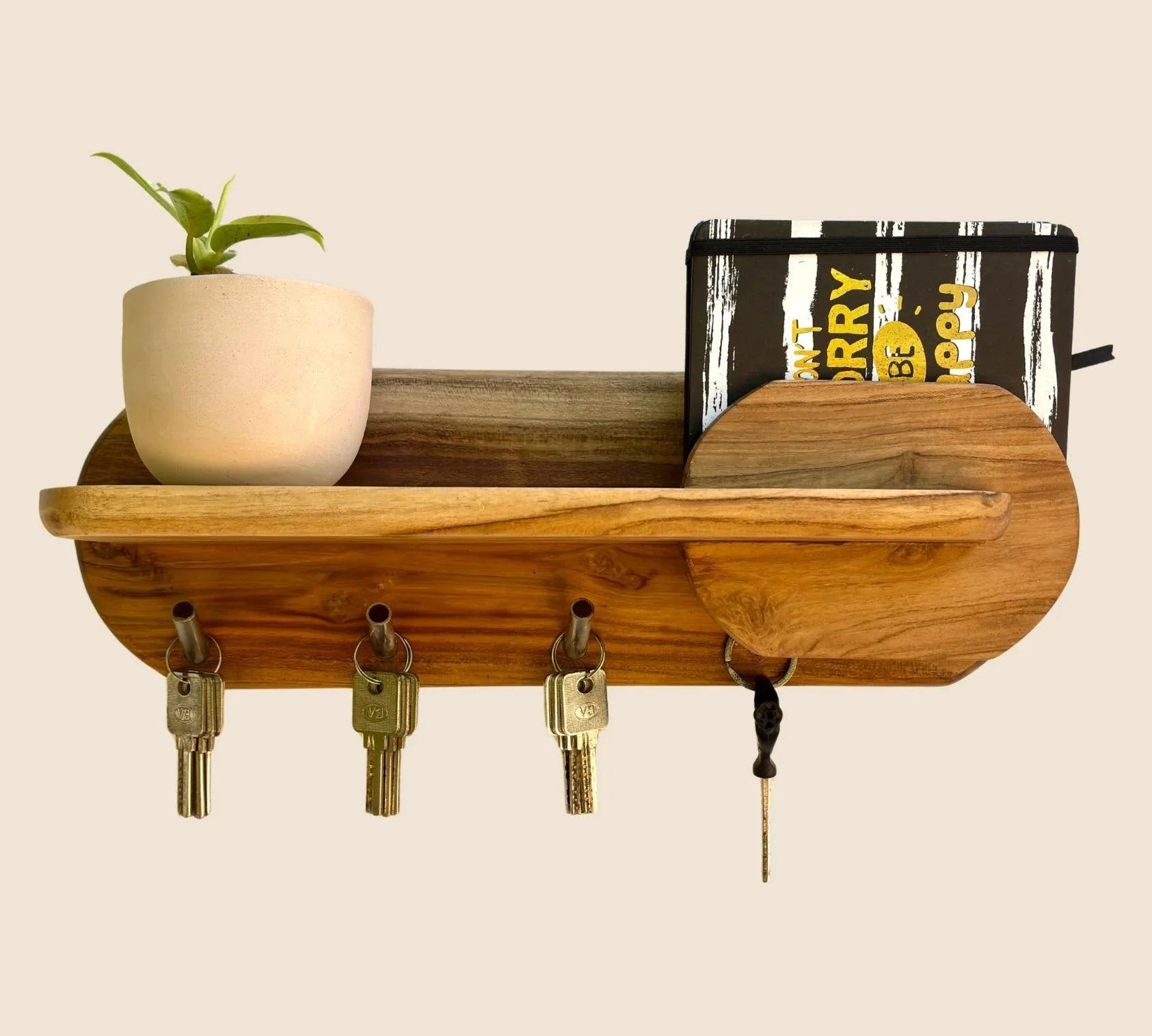 Teak wooden key holder for wall
