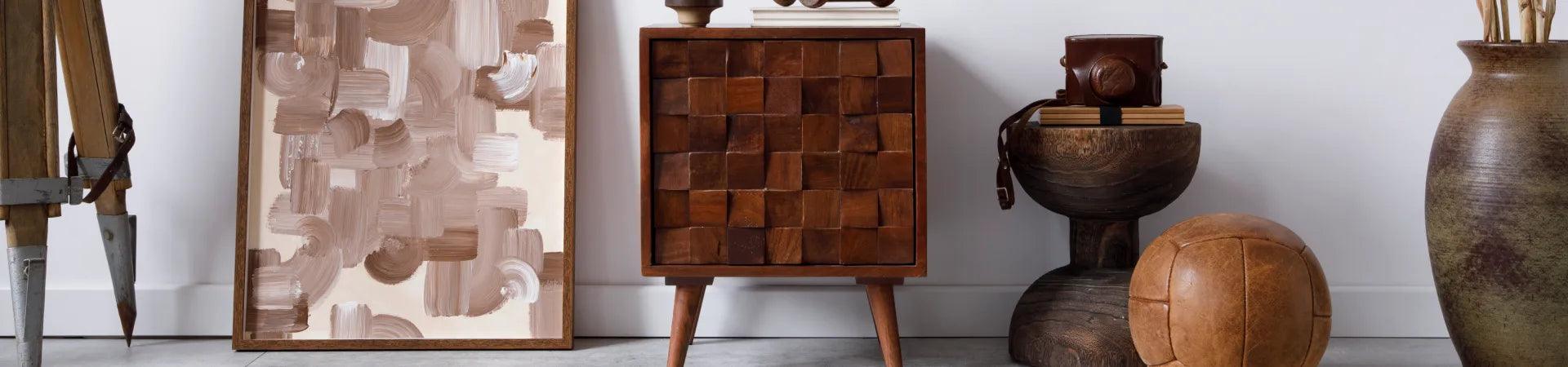 Handcrafted teak furniture collection featuring unique wooden cabinets and decorative pieces with exceptional design