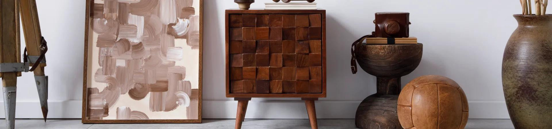 Handcrafted teak furniture collection featuring unique wooden cabinets and decorative pieces with exceptional design