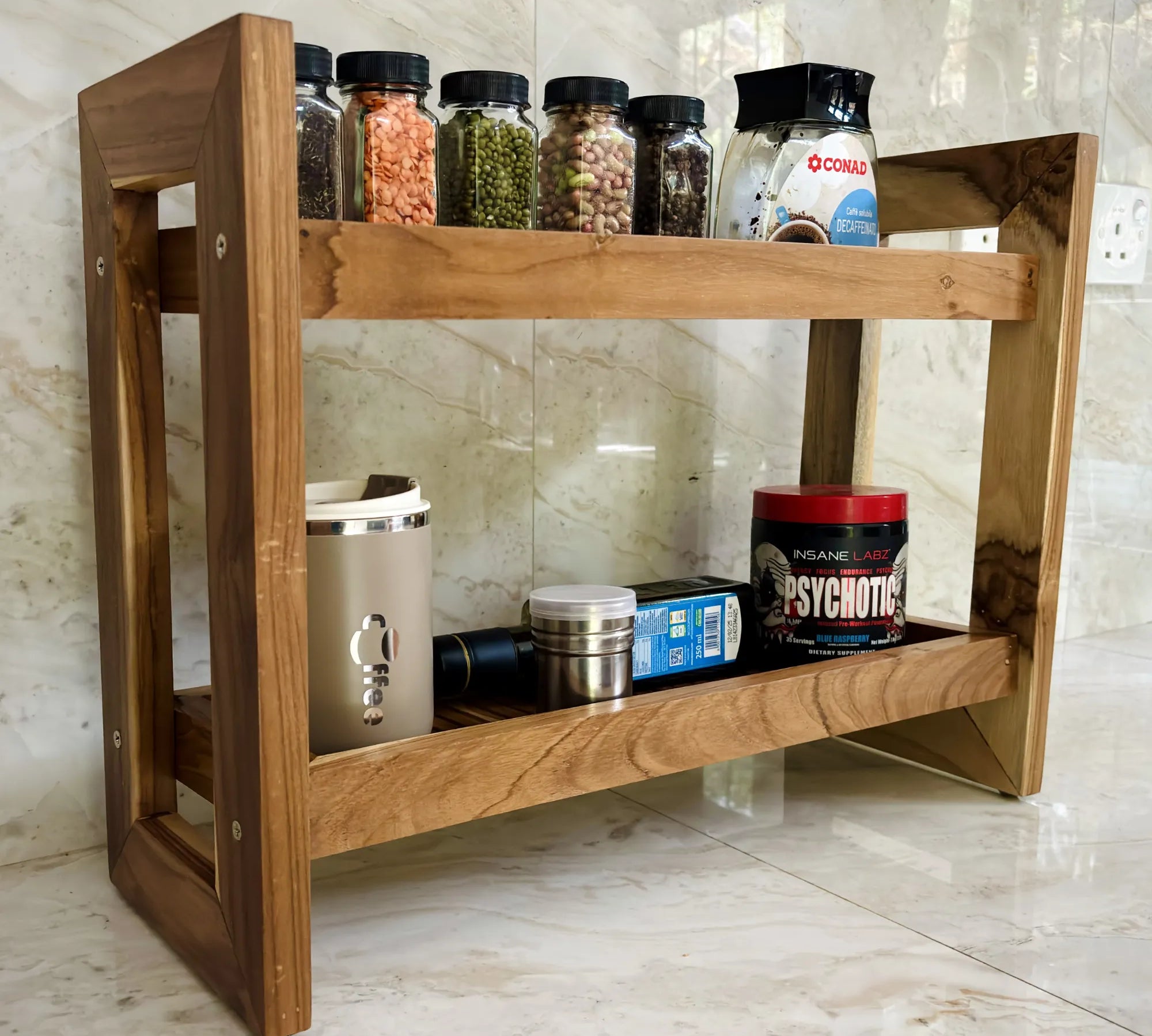 Handmade teak wood spice rack