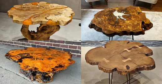 Collection of unique live edge coffee table designs showcasing natural wood textures and artistic craftsmanship