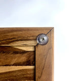 Close-up of Wood Ceylon wooden serving tray with handles showing corner detail and screw