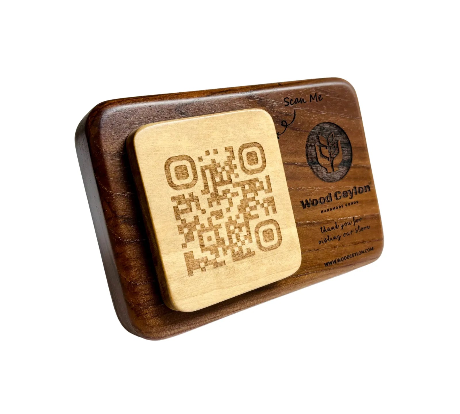 Wood Ceylon personalized qr code sign with engraved wooden plaque and custom QR code