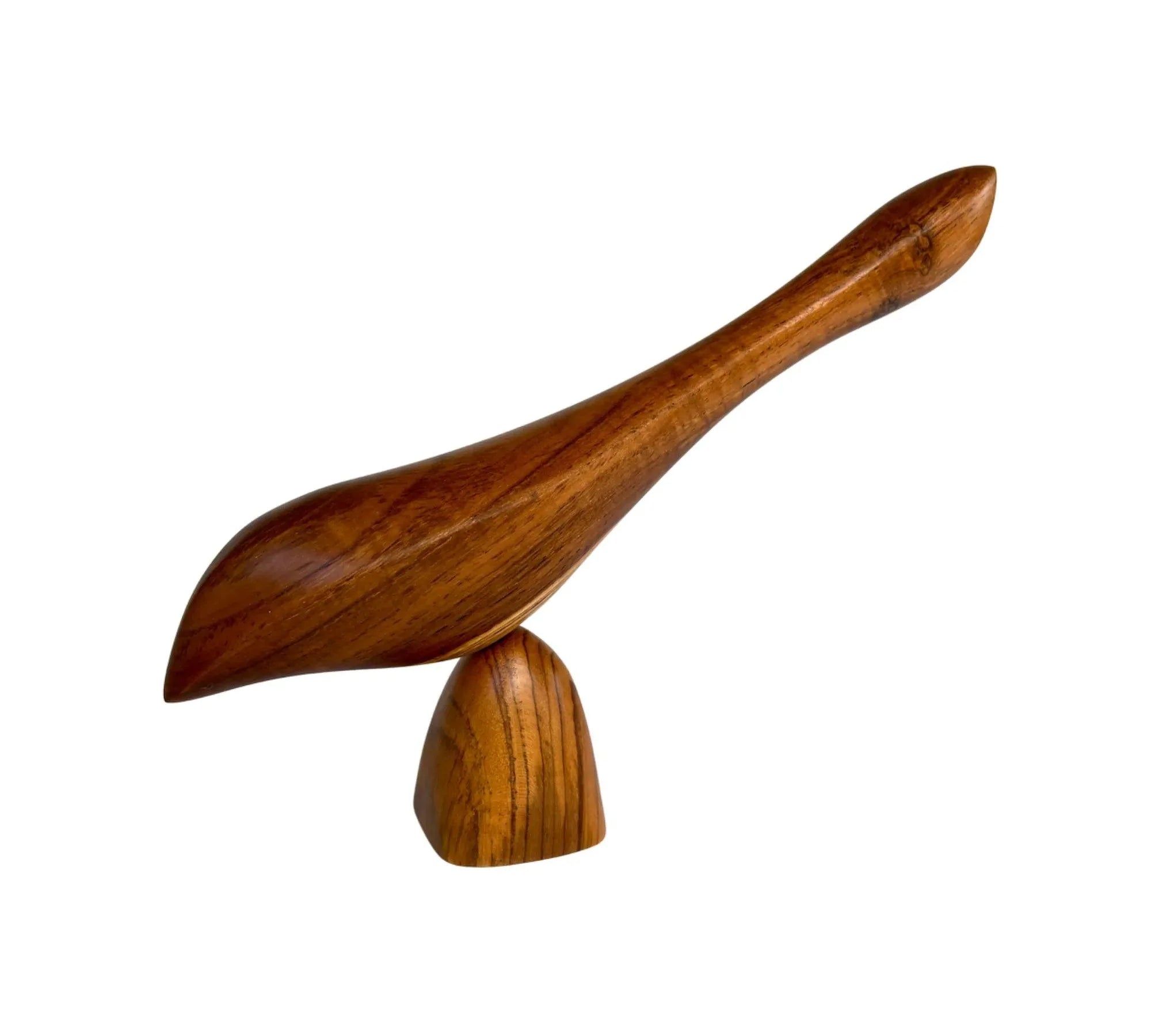 Wood Ceylon smooth polished wooden bird sculpture with elongated body and simple base