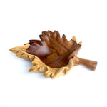 Wood Ceylon handcrafted leaf carved tray made from natural wood with detailed leaf shape