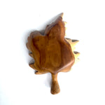 Wood Ceylon leaf carved tray made from polished wood with natural grain and detailed leaf shape