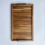 Wood Ceylon wooden serving tray with handles featuring natural wood grain and metal handles