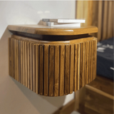 Wood Ceylon floating nightstand with drawer made of natural wood with vertical slats design mounted on wall